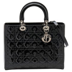 Dior Black Cannage Patent Leather Large Lady Dior Tote