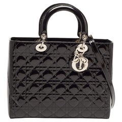 Dior Black Cannage Patent Leather Large Lady Dior Tote