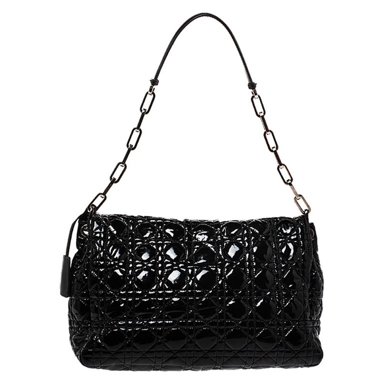 Dior Black Cannage Patent Leather Large New Lock Flap Shoulder Bag at ...