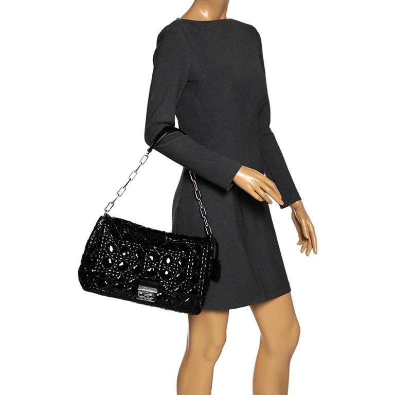 Dior Black Cannage Patent Leather Large New Lock Flap Shoulder Bag at ...