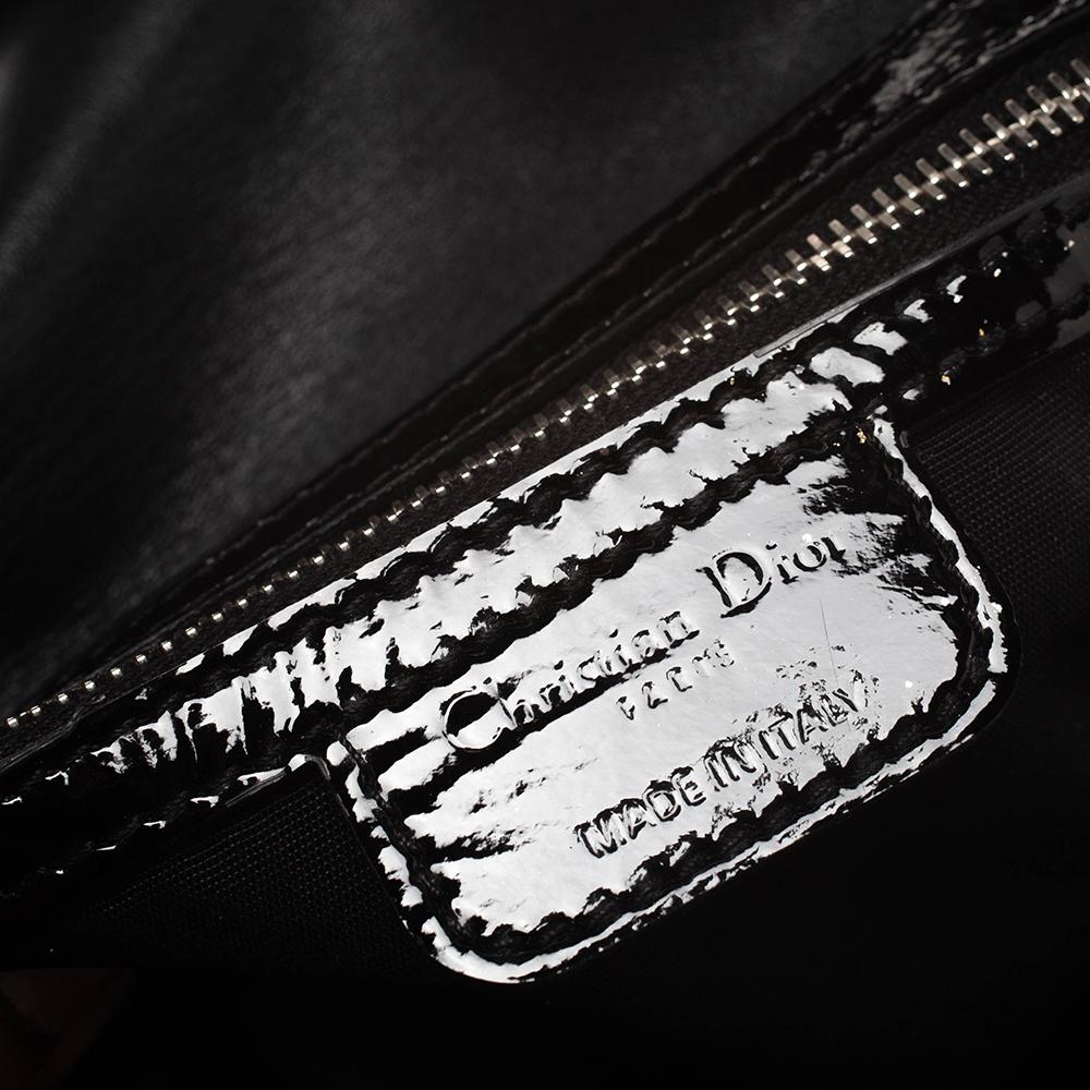 Women's Dior Black Cannage Patent Leather Large New Lock Flap Shoulder Bag