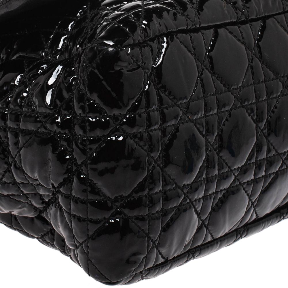 Dior Black Cannage Patent Leather Large New Lock Flap Shoulder Bag 2