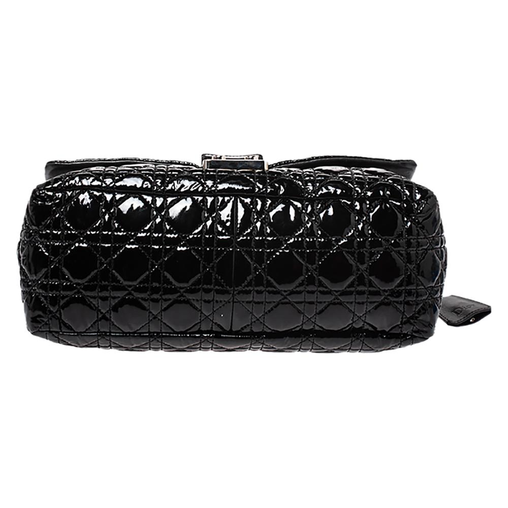 Dior Black Cannage Patent Leather Large New Lock Flap Shoulder Bag 3