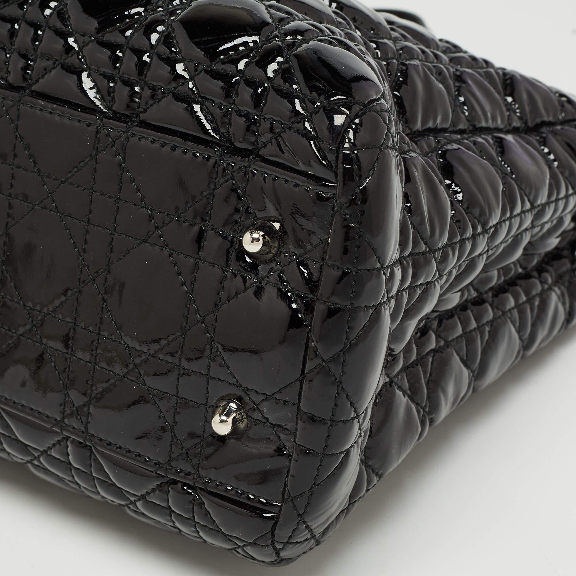Dior Black Cannage Patent Leather Large Soft Lady Dior Shopper Tote en vente 3