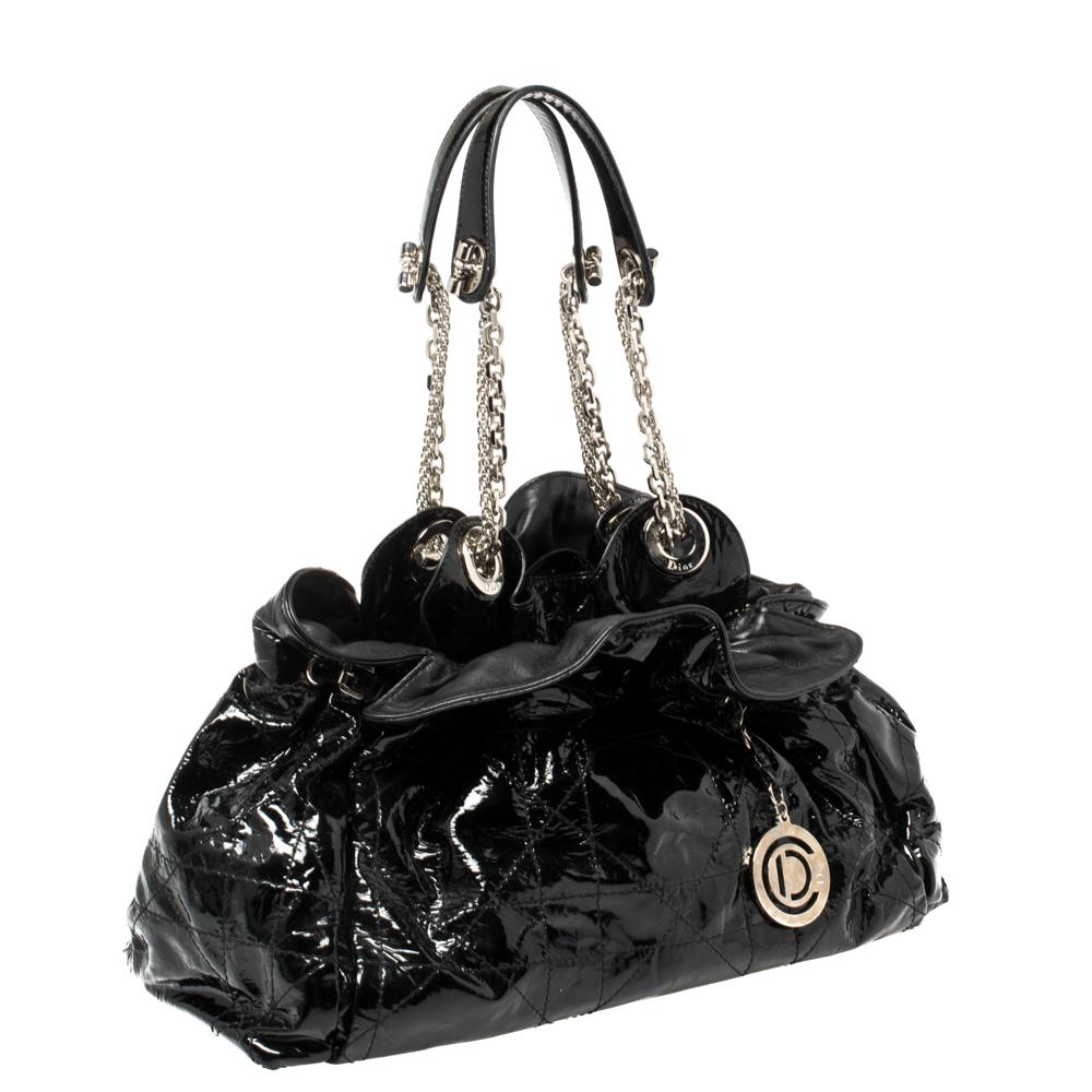 Women's Dior Black Cannage Patent Leather Le Trente Hobo