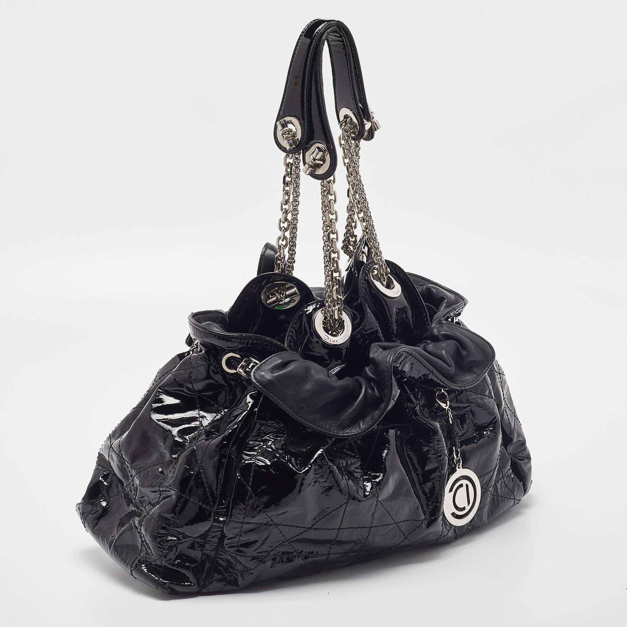 Dior Black Cannage Patent Leather Le Trente Hobo In Fair Condition In Dubai, Al Qouz 2