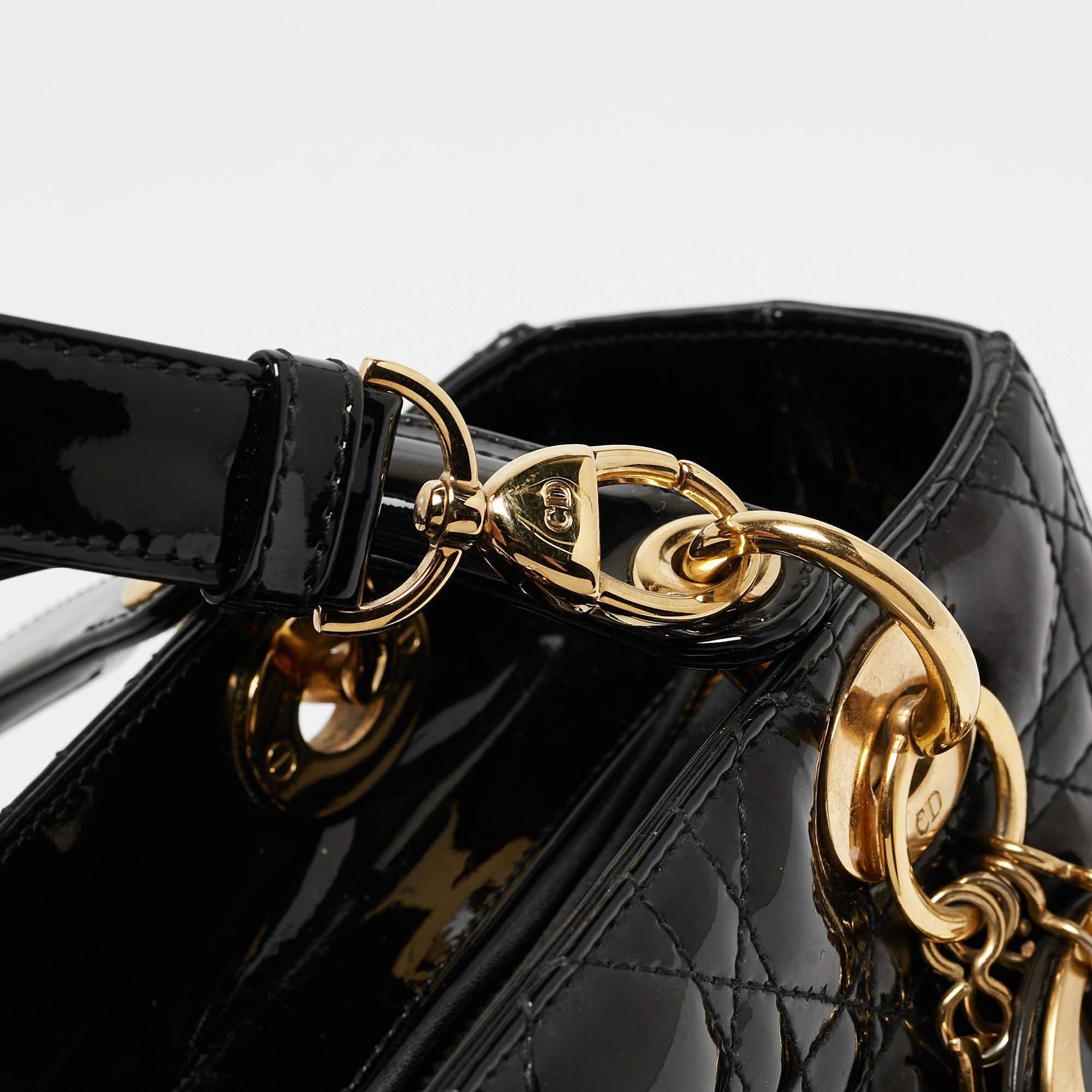 Dior Black Cannage Patent Leather Medium Lady Dior Tote en vente 7