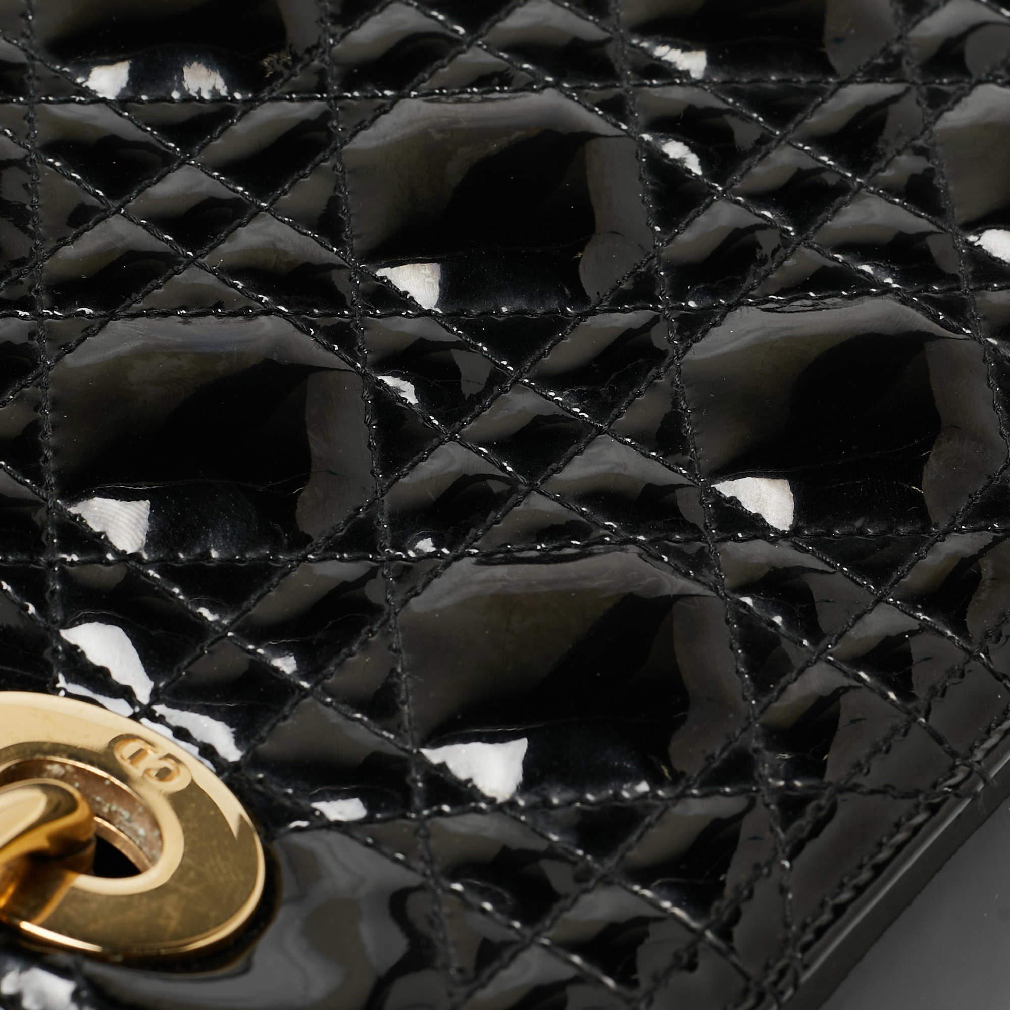 Dior Black Cannage Patent Leather Medium Lady Dior Tote en vente 9