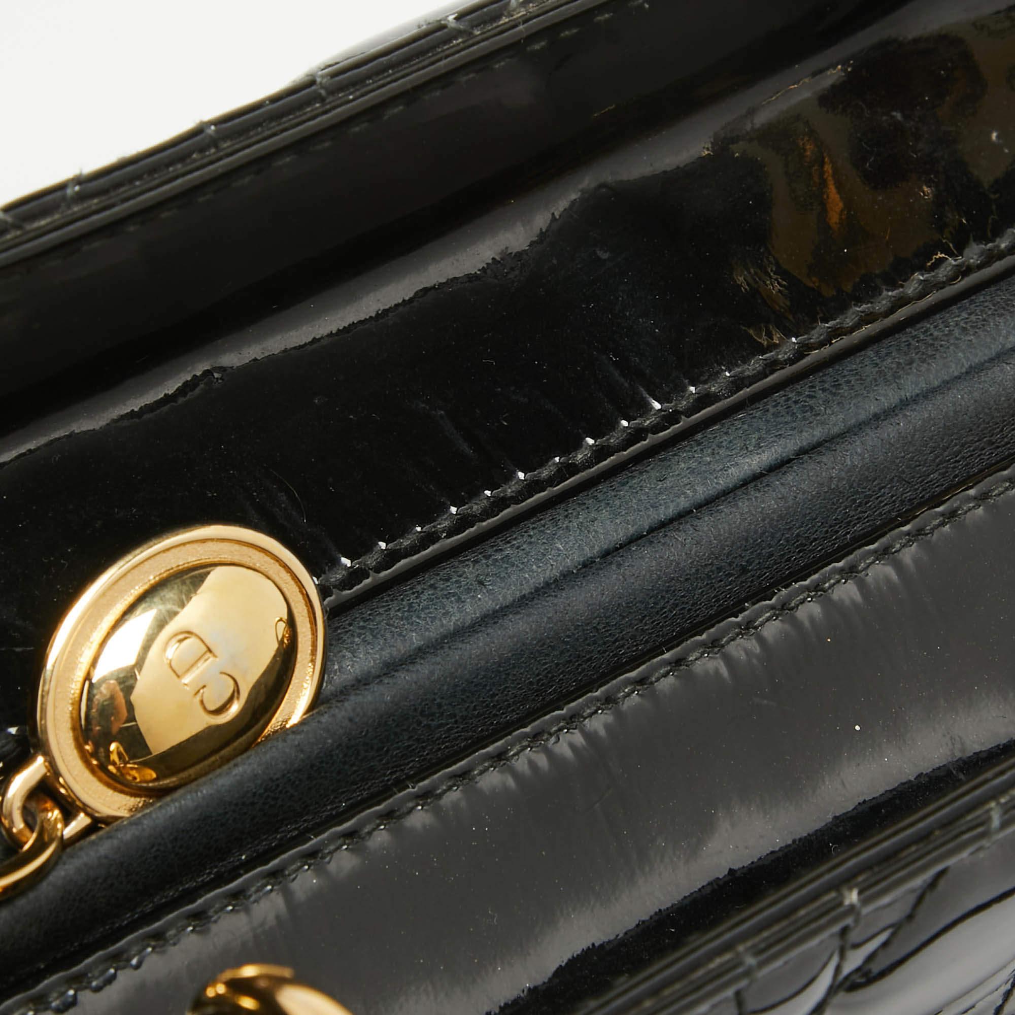 Dior Black Cannage Patent Leather Medium Lady Dior Tote 2