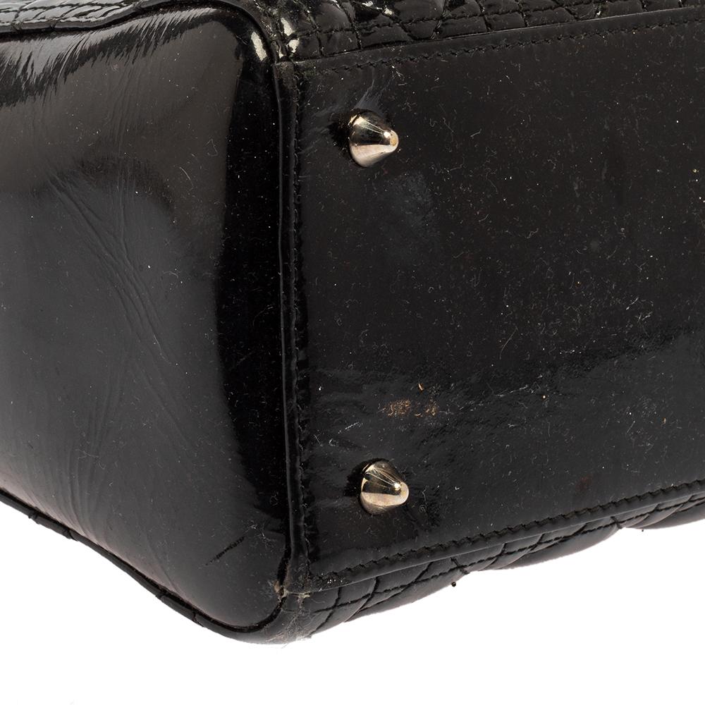 Dior Black Cannage Patent Leather Medium Lady Dior Tote In Good Condition In Dubai, Al Qouz 2