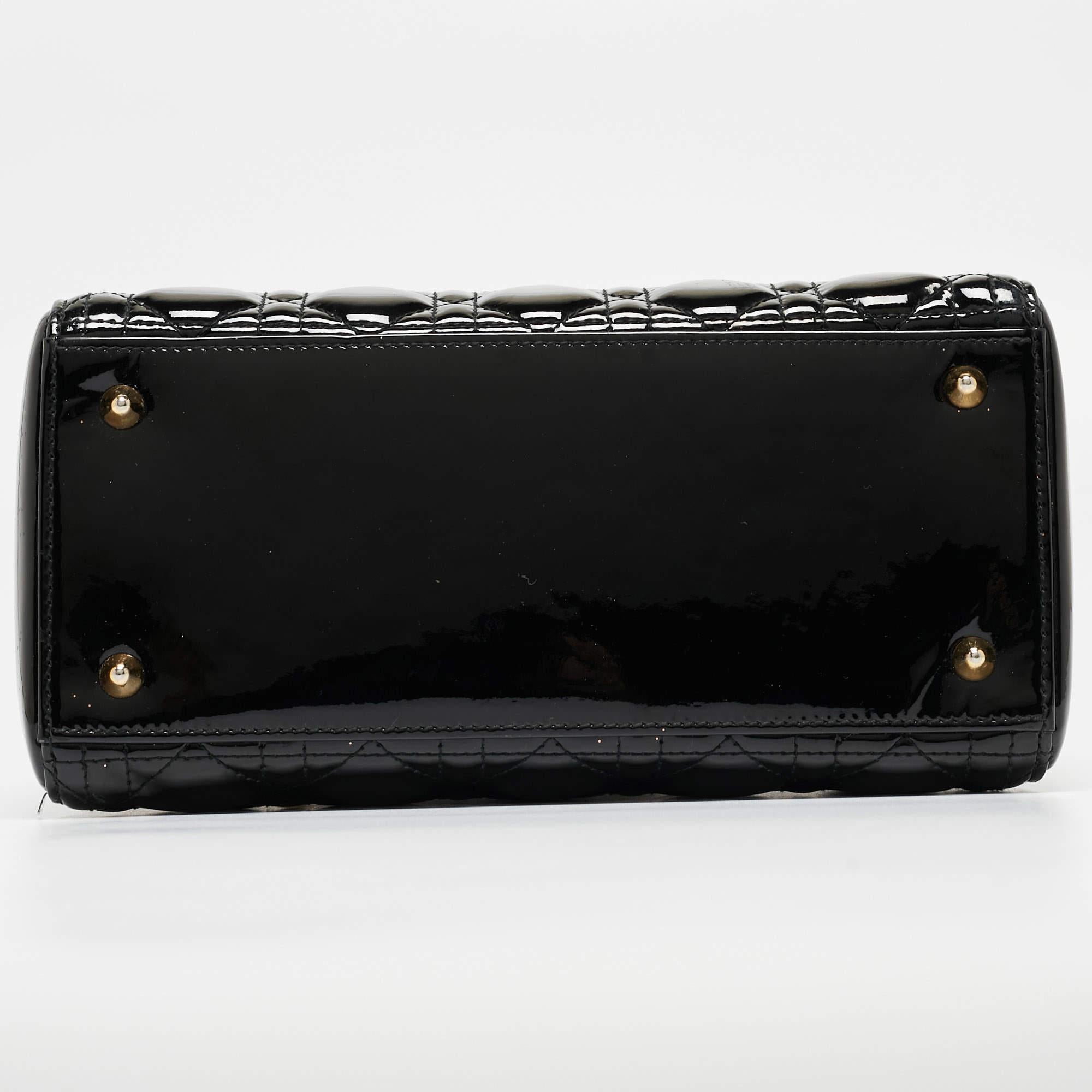 Dior Black Cannage Patent Leather Medium Lady Dior Tote en vente 2