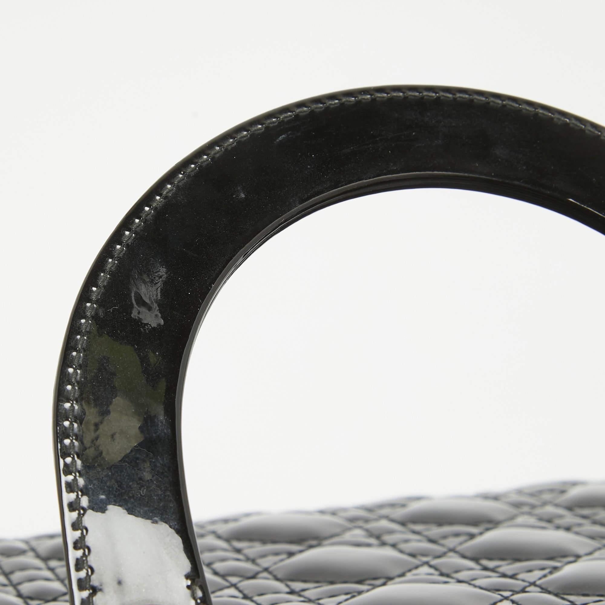 Dior Black Cannage Patent Leather Medium Lady Dior Tote 3