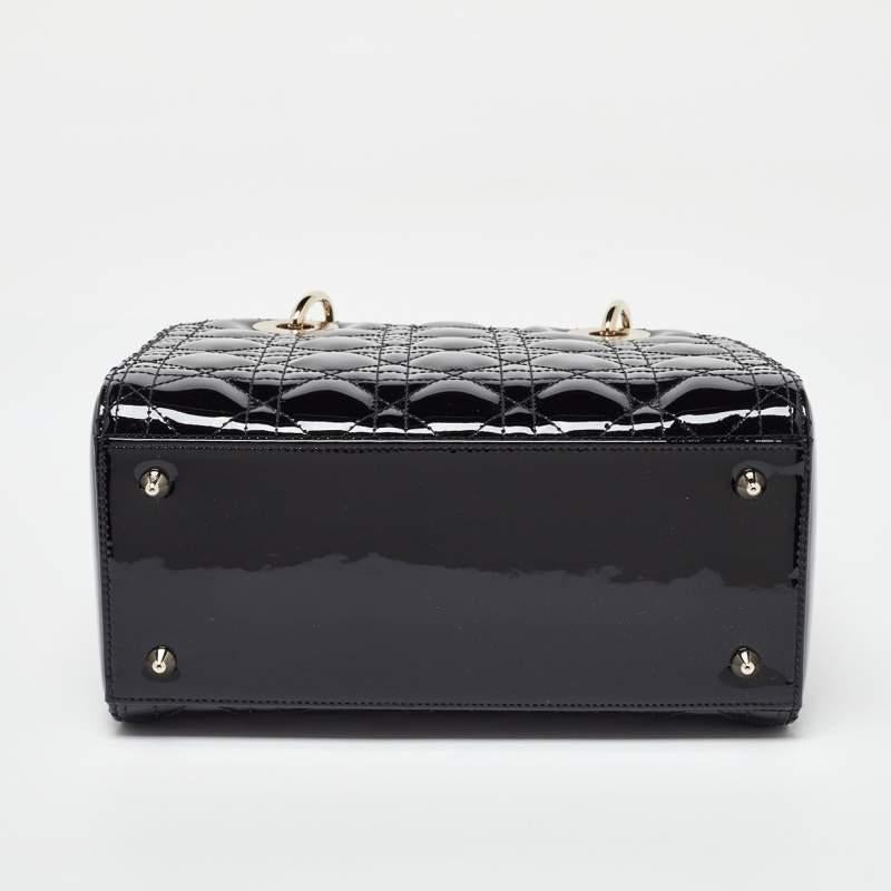 Dior Black Cannage Patent Leather Medium Lady Dior Tote 3