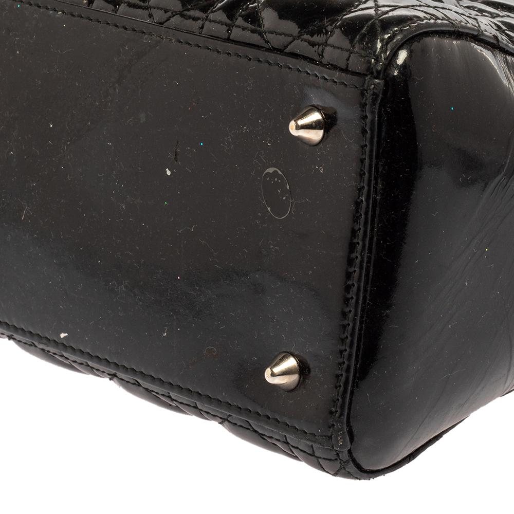Women's Dior Black Cannage Patent Leather Medium Lady Dior Tote
