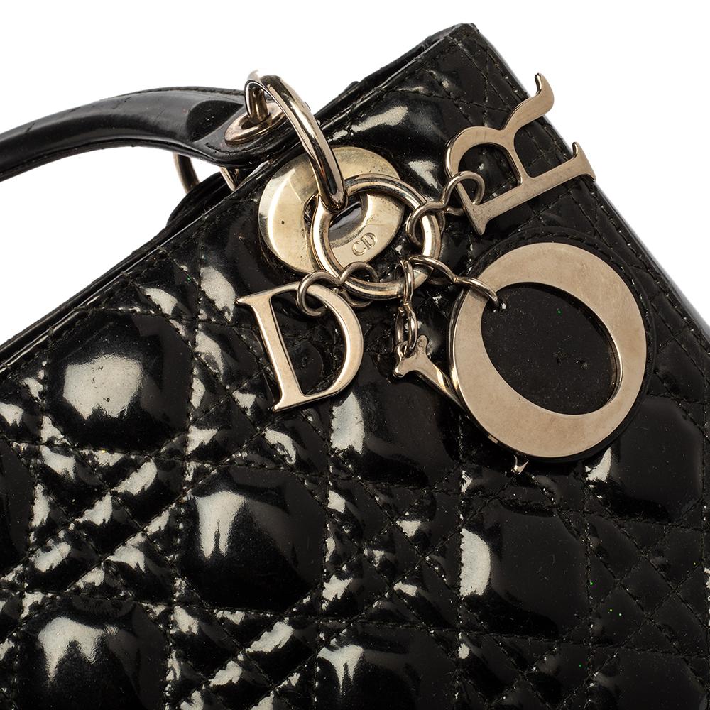 Dior Black Cannage Patent Leather Medium Lady Dior Tote 1