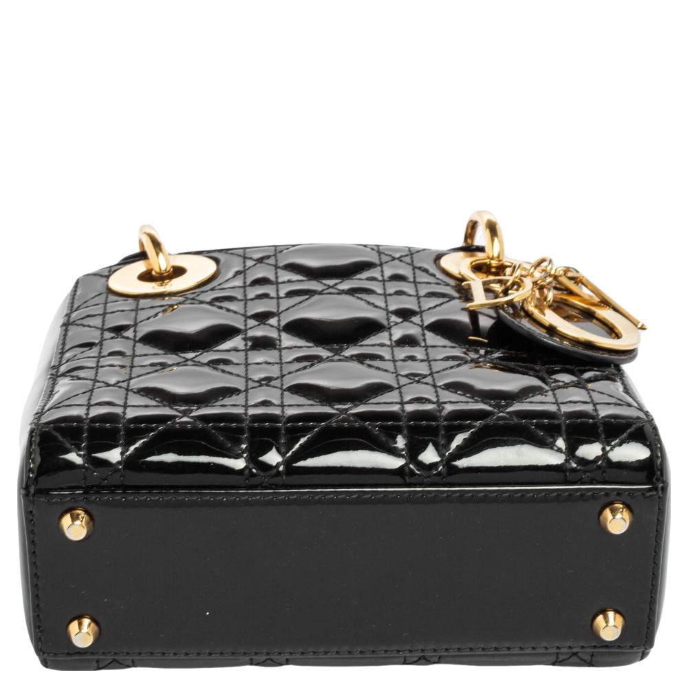 Dior Black Cannage Patent Leather Mini Lady Dior Tote 7