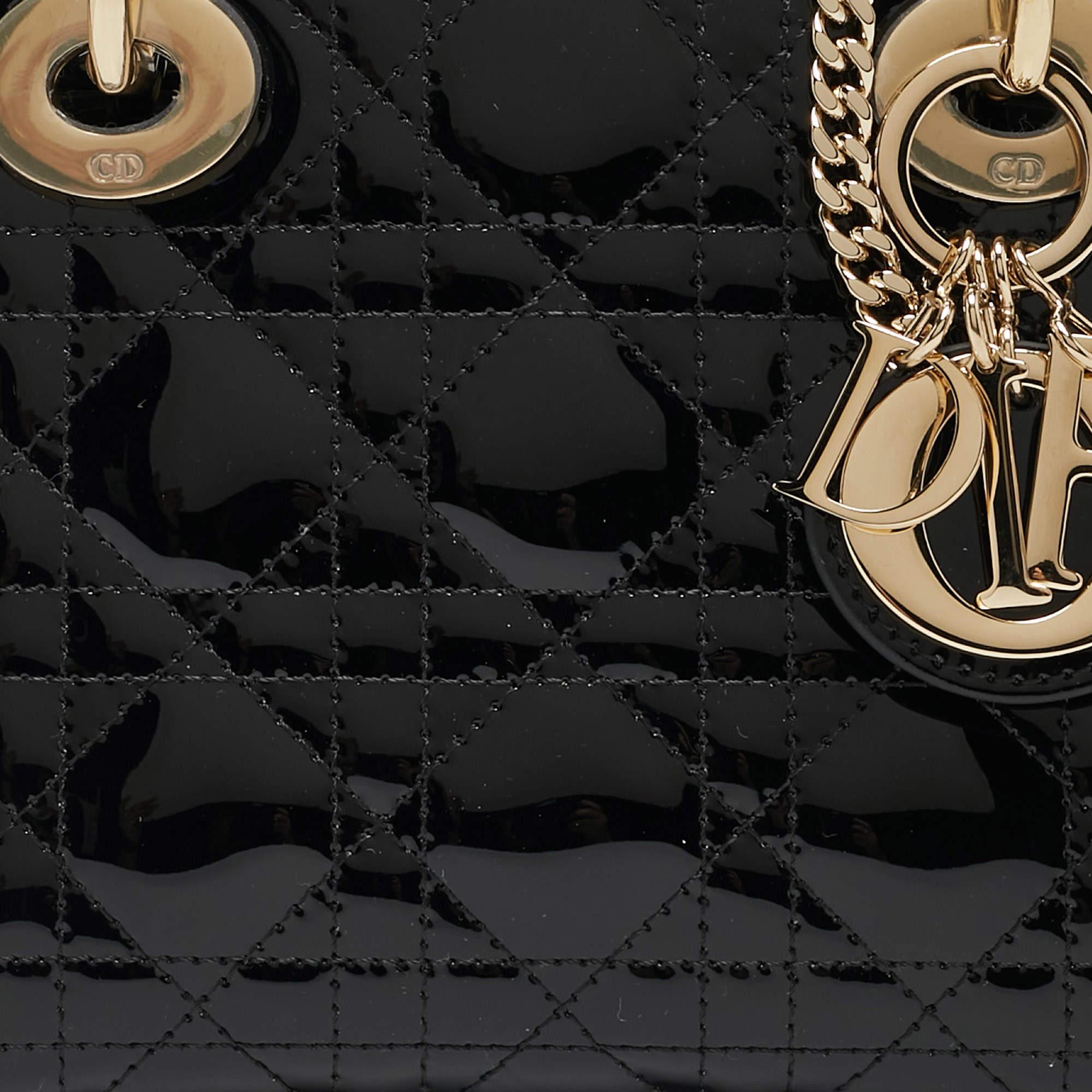 Dior Black Cannage Patent Leather Mini Lady Dior Tote 8