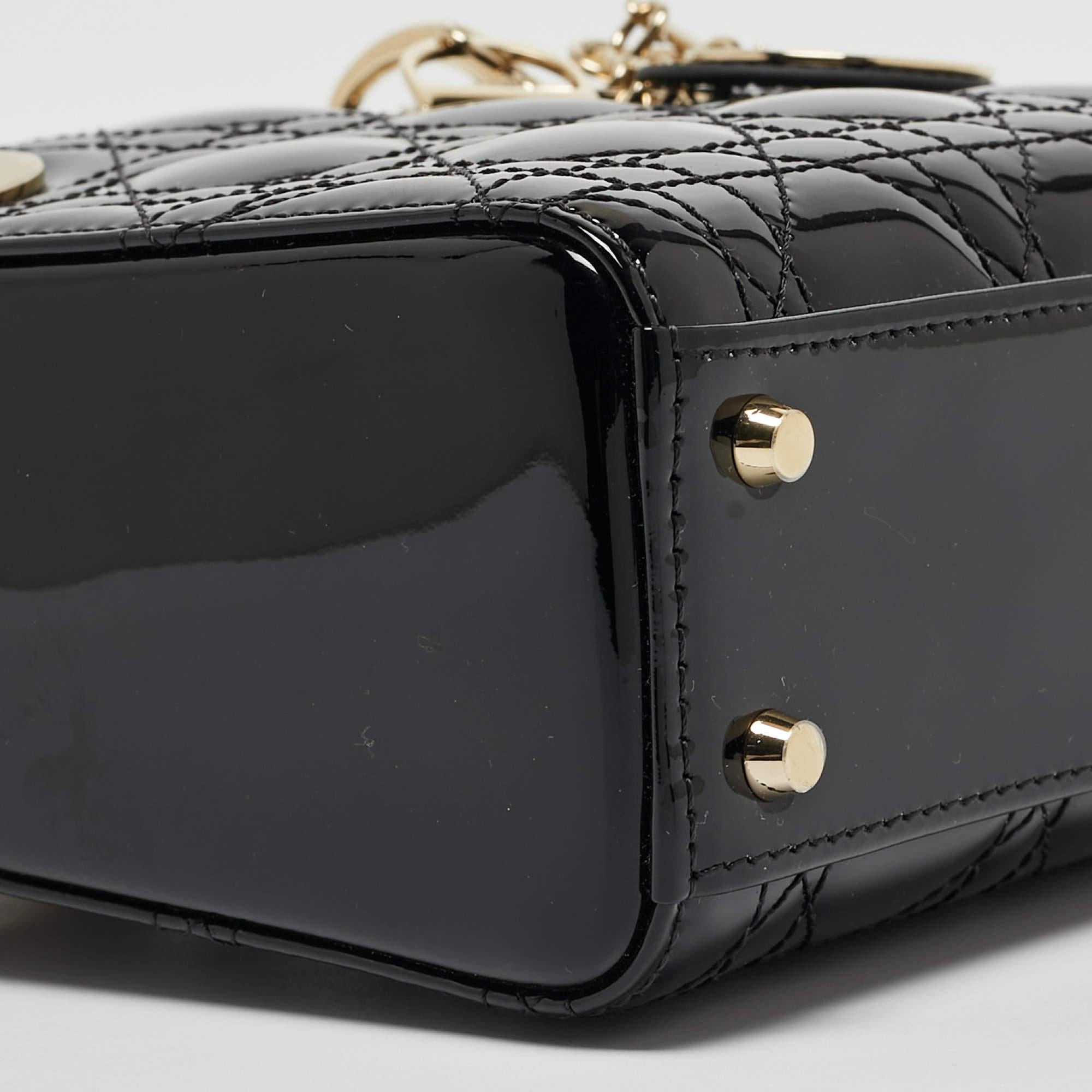 Dior Black Cannage Patent Leather Mini Lady Dior Tote 1