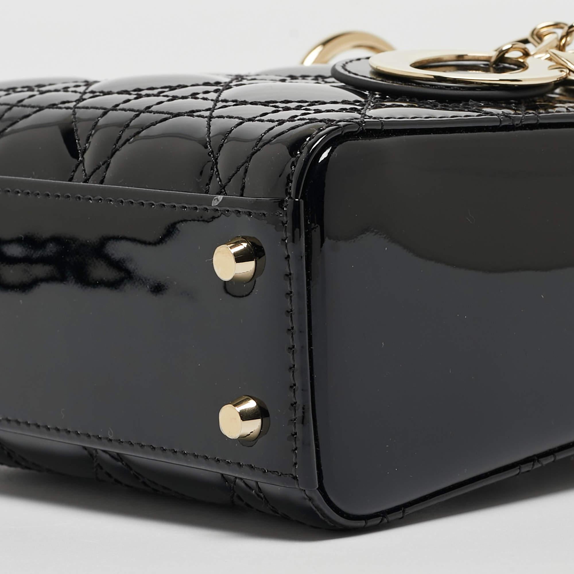 Dior Black Cannage Patent Leather Mini Lady Dior Tote 2