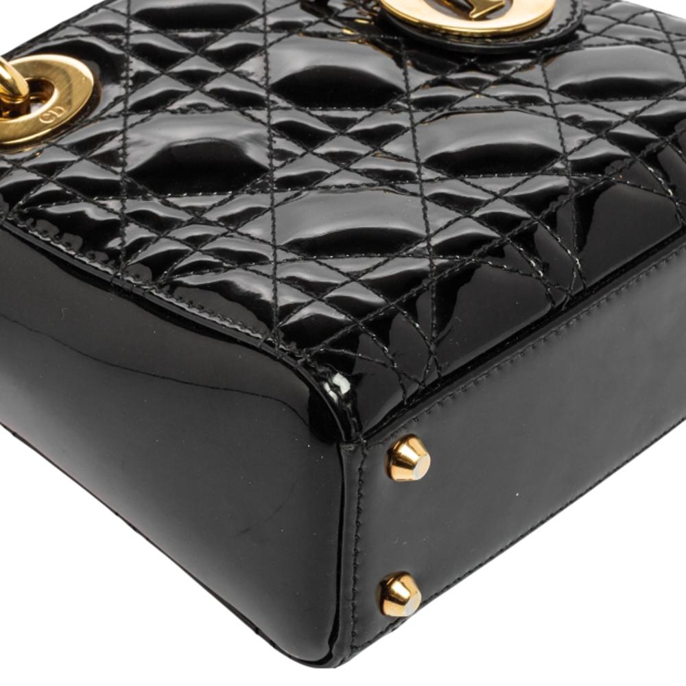 Dior Black Cannage Patent Leather Mini Lady Dior Tote 3
