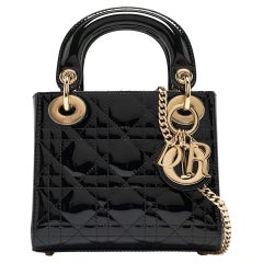 Dior Black Cannage Patent Leather Mini Lady Dior Tote