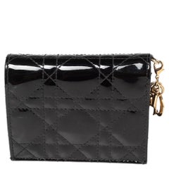 Dior Black Cannage Patent Leather Mini Lady Dior Wallet