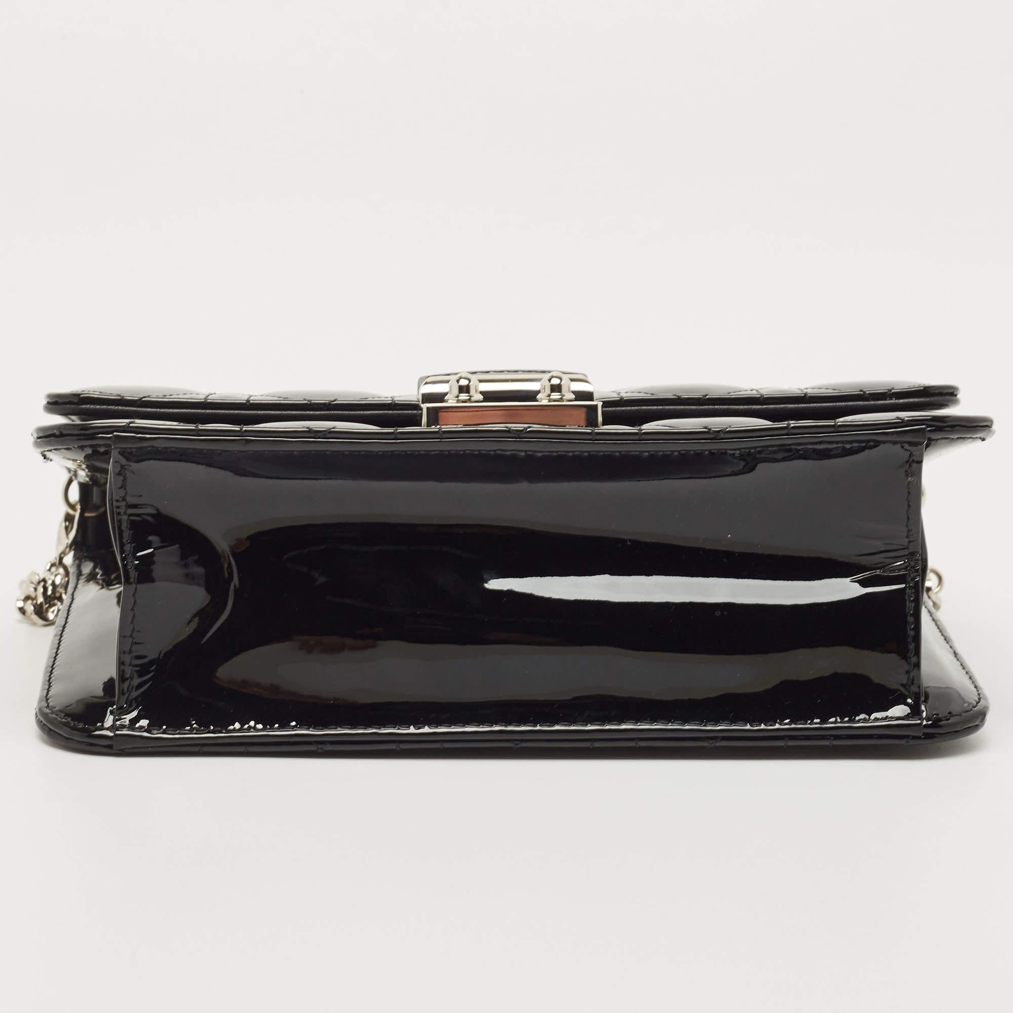 Women's Dior Black Cannage Patent Leather Miss Dior Promenade Chain Bag