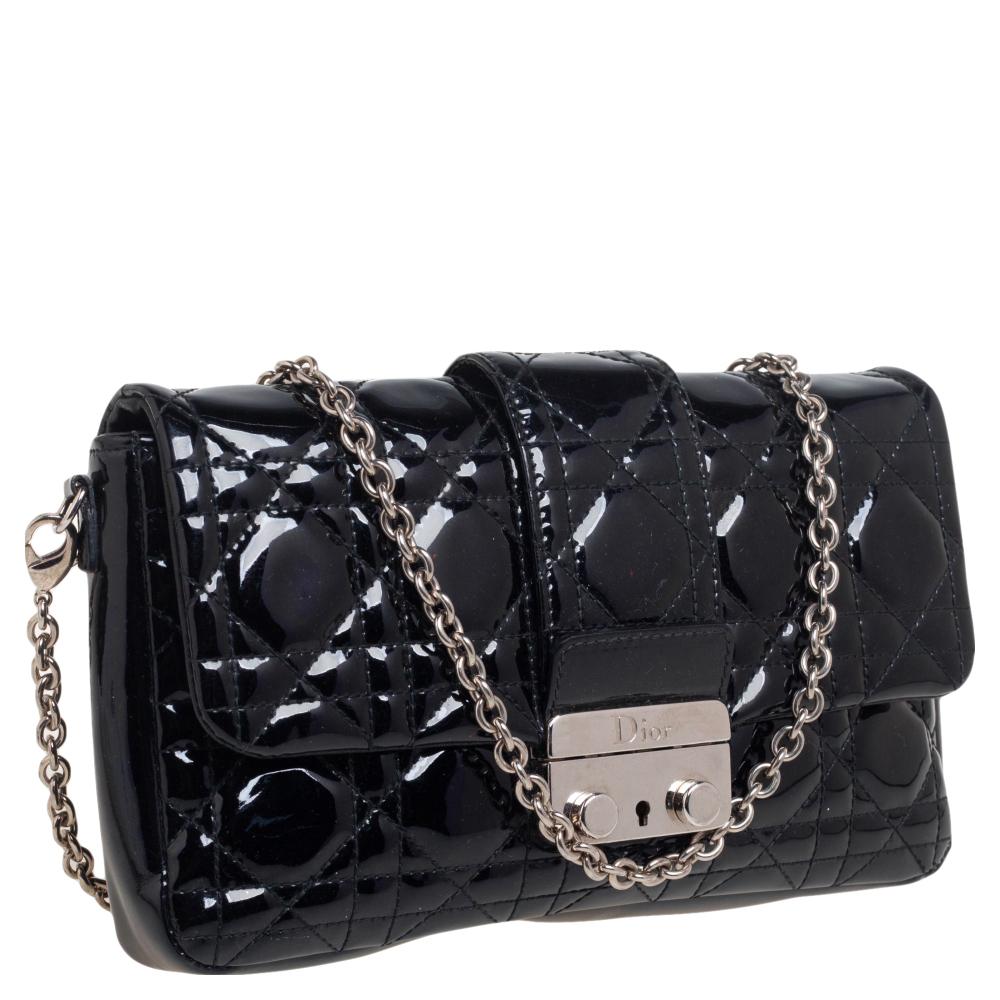 Dior Black Cannage Patent Leather Miss Dior Promenade Chain Clutch