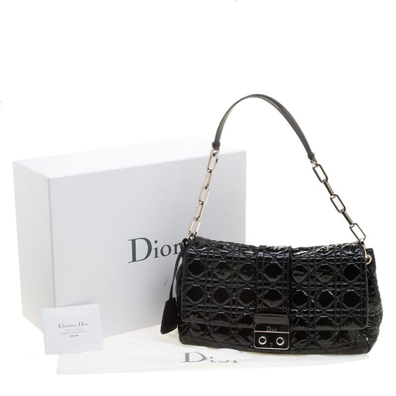 Dior Black Cannage Patent Leather New Lock Flap Bag 7