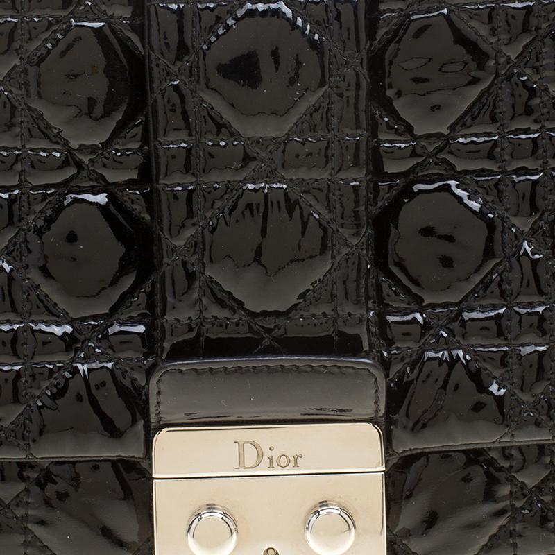 Dior Black Cannage Patent Leather New Lock Flap Bag Damen
