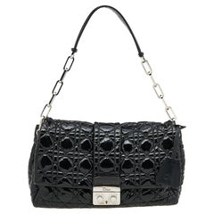 Dior Black Cannage Patent Leather New Lock Flap Shoulder Bag