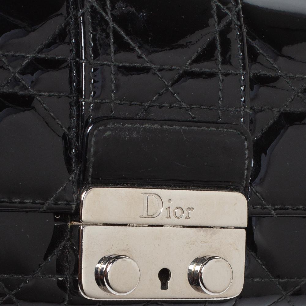 Dior Black Cannage Patent Leather New Lock Wallet on Chain 2