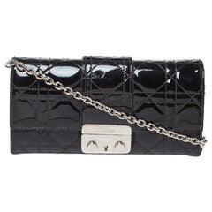 Dior Black Cannage Patent Leather New Lock Wallet on Chain
