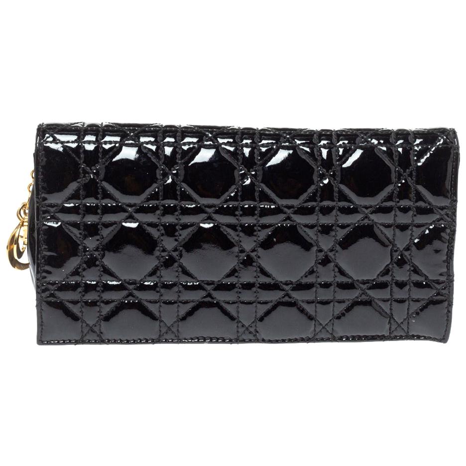 Dior Black Cannage Patent Leather Soft Lady Dior Chain Clutch