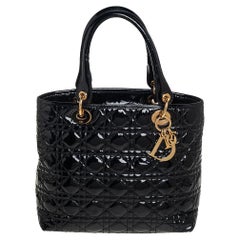 Dior Black Cannage Patent Leather Soft Lady Dior Tote