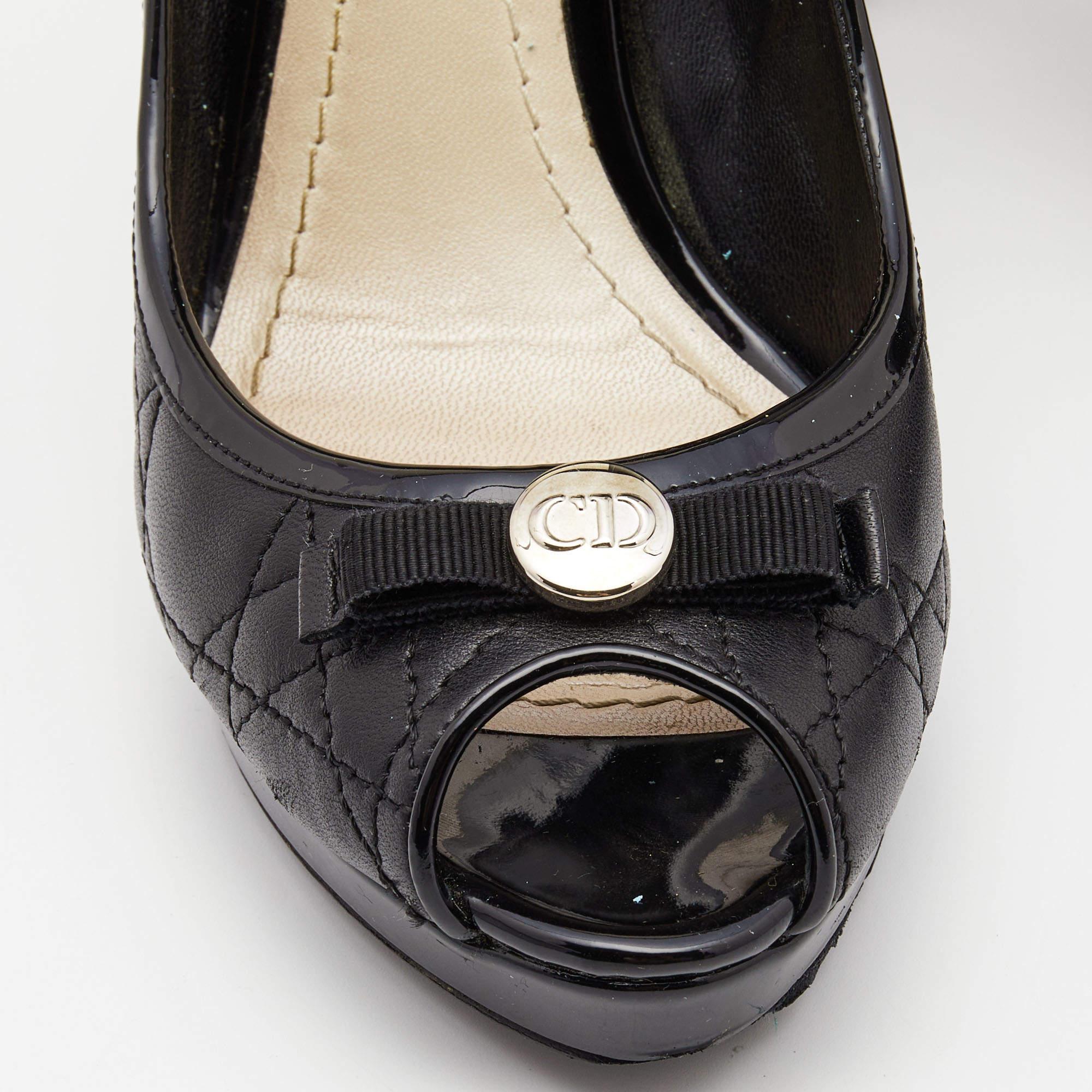 Dior Black Cannage Quilted And Patent Leather Bow Pumps Size 38.5 2