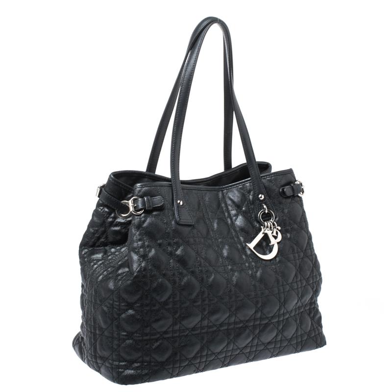 Women's Dior Black Cannage Quilted Coated Canvas Medium Panarea Tote