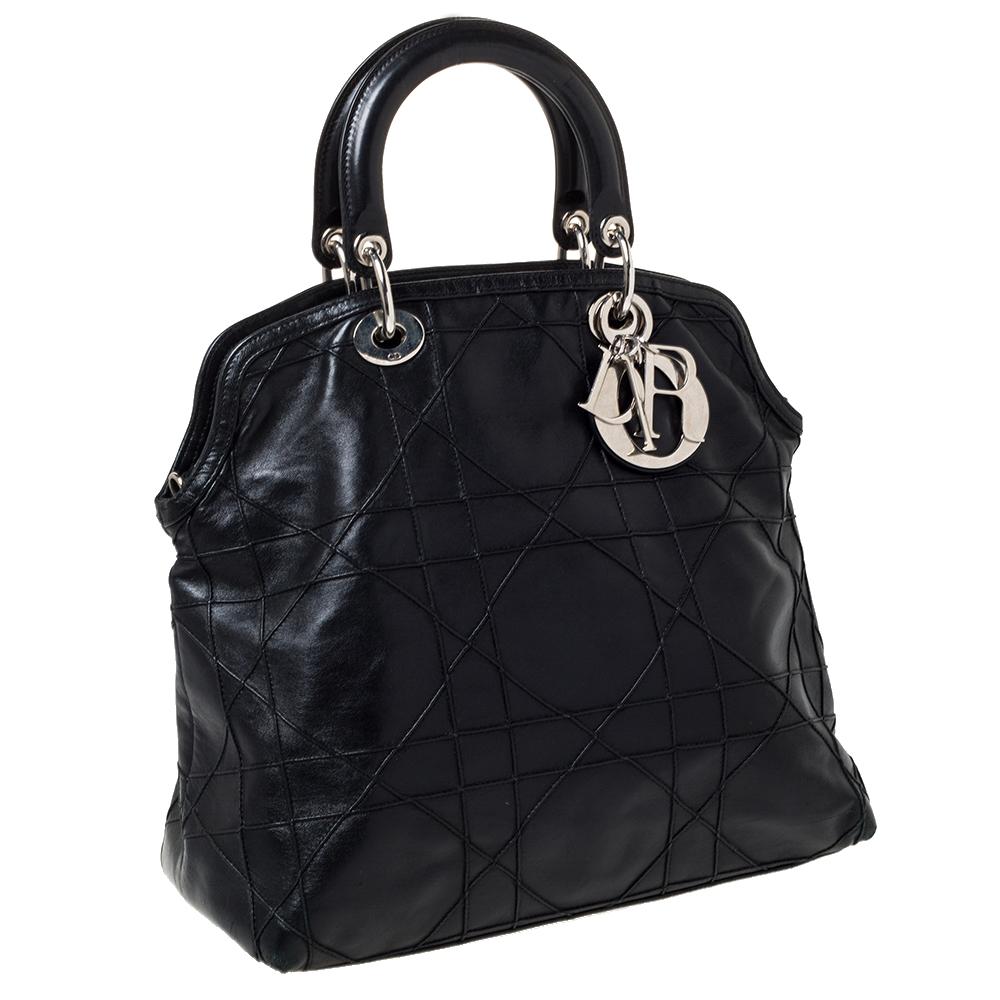 Dior Black Cannage Quilted Lambskin Leather Granville Tote Bag 1