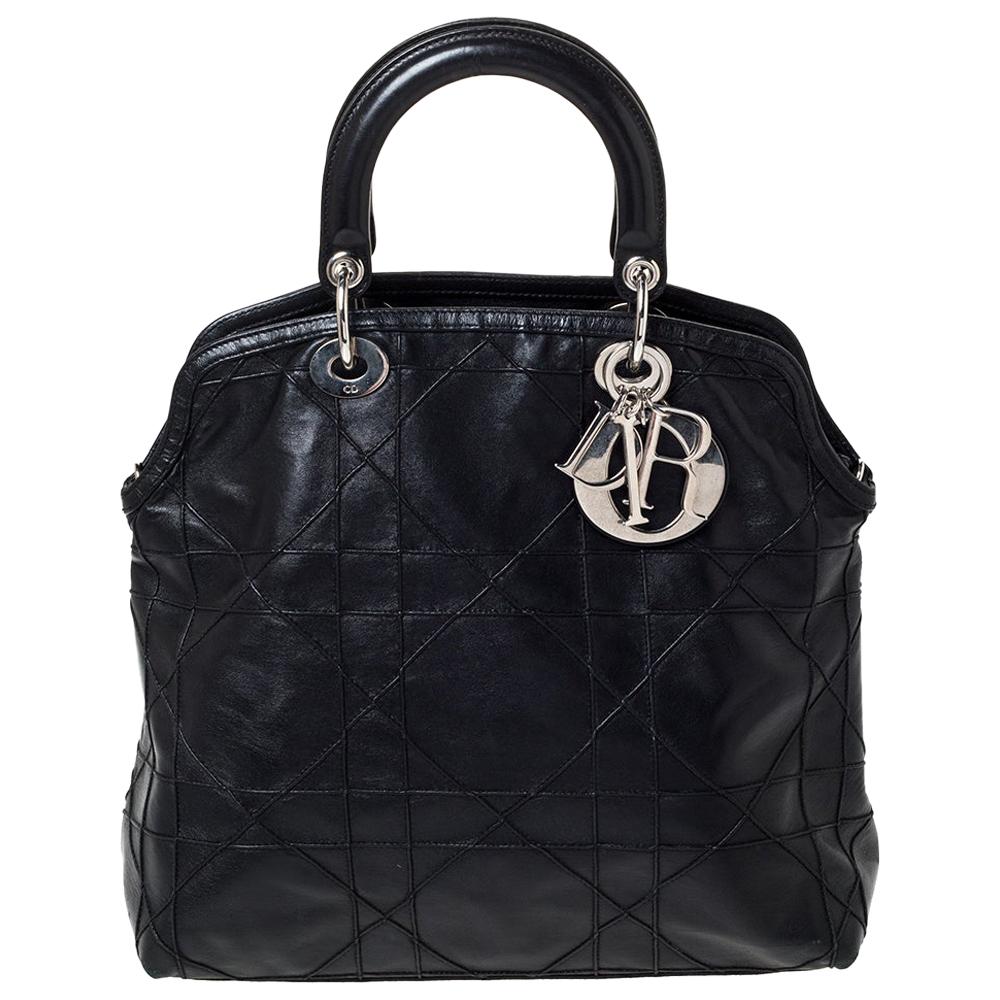 Dior Black Cannage Quilted Lambskin Leather Granville Tote Bag