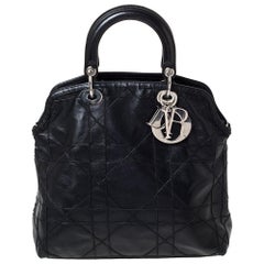 Dior Schwarz Cannage Gestepptes Lammleder Granville Tote Bag