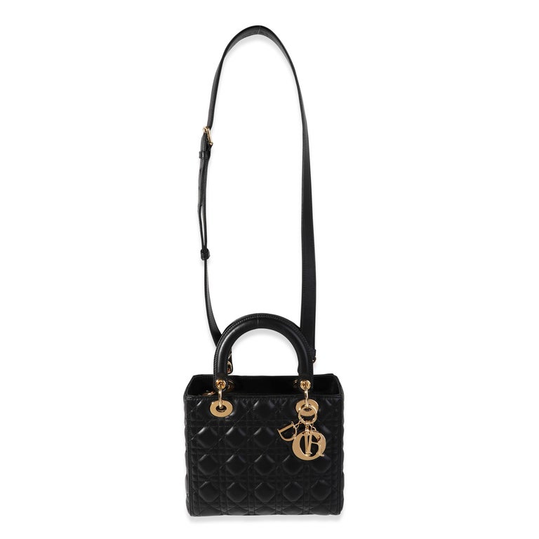 Dior Black Cannage Quilted Lambskin Medium Lady Dior Bag For Sale at