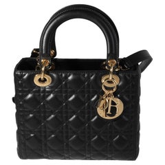 Dior Black Cannage Quilted Lambskin Medium Lady Dior Bag