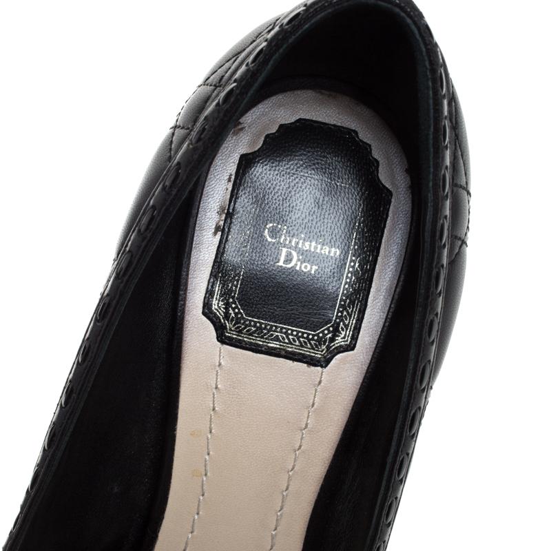 Dior Black Cannage Quilted Leather Bow Peep toe Pumps Size 39.5 2