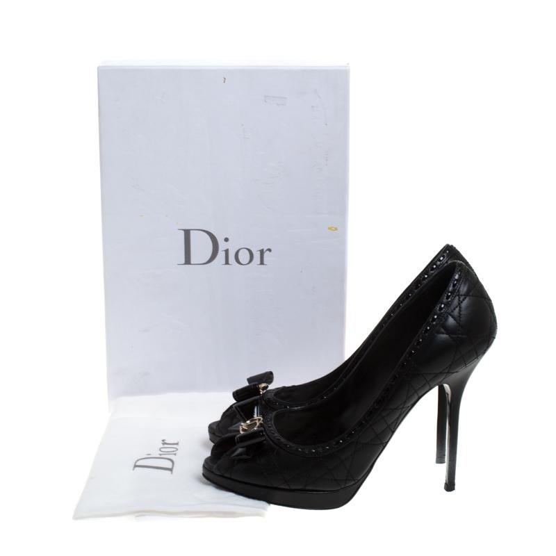 Dior Black Cannage Quilted Leather Bow Peep toe Pumps Size 39.5 4