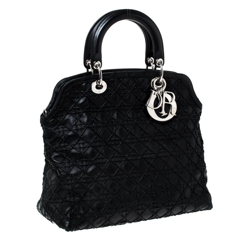 Women's Dior Black Cannage Quilted Leather Granville Tote