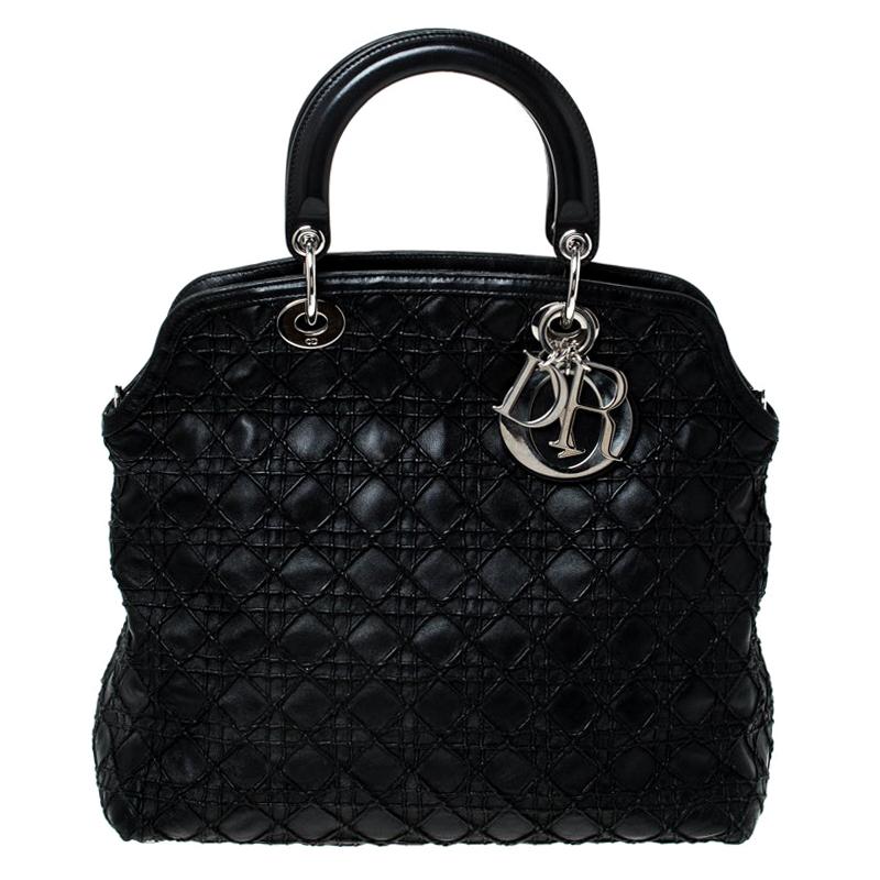 Dior Black Cannage Quilted Leather Granville Tote