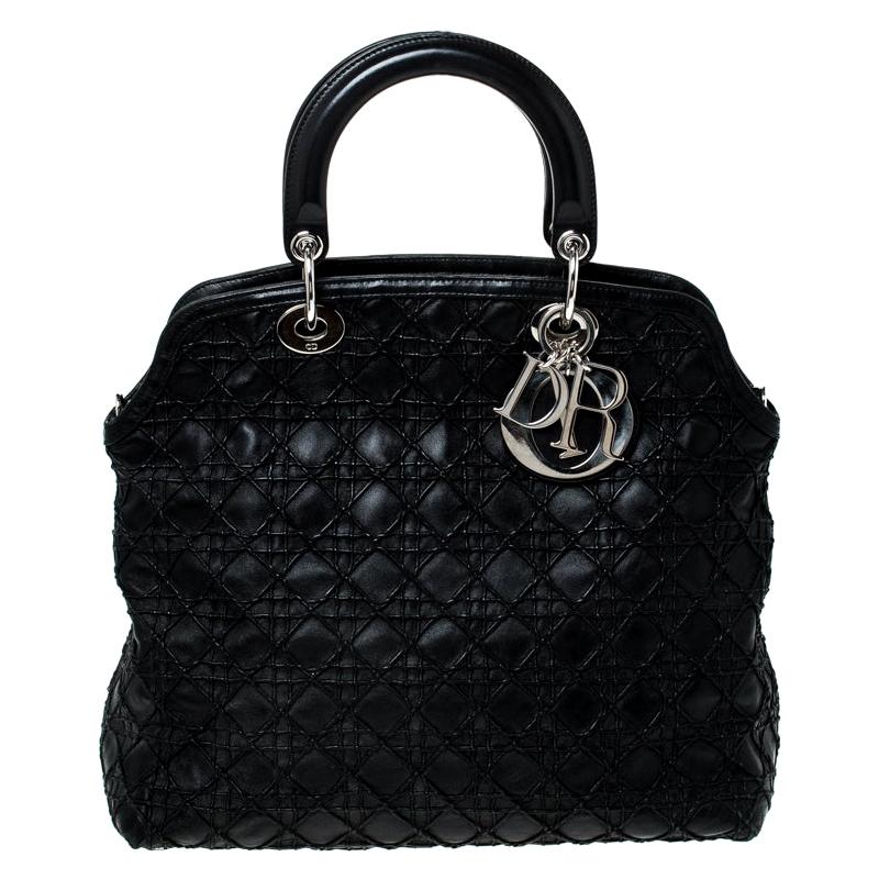 Dior Black Cannage Quilted Leather Granville Tote