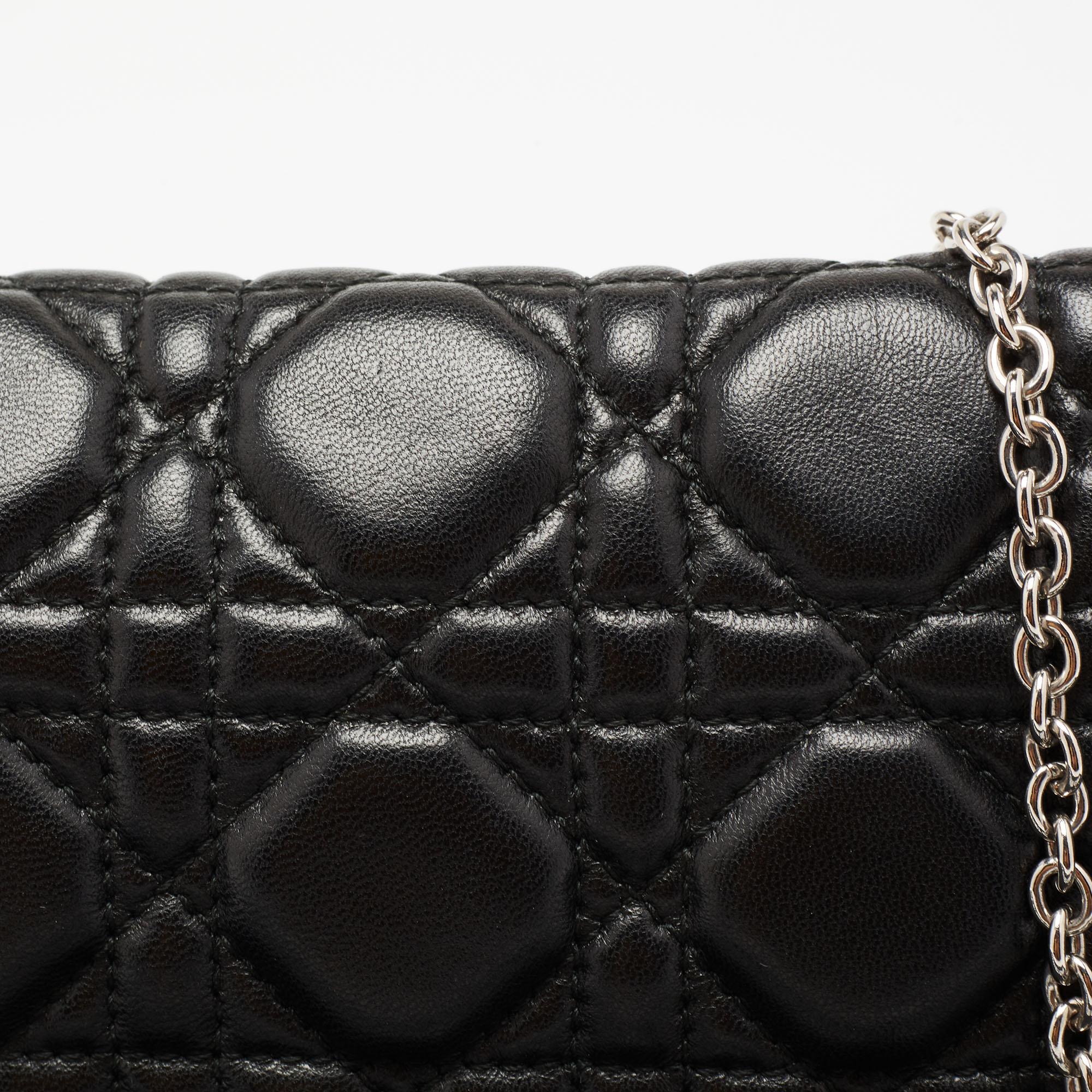 Dior Black Cannage Quilted Leather Lady Dior Chain Clutch 3