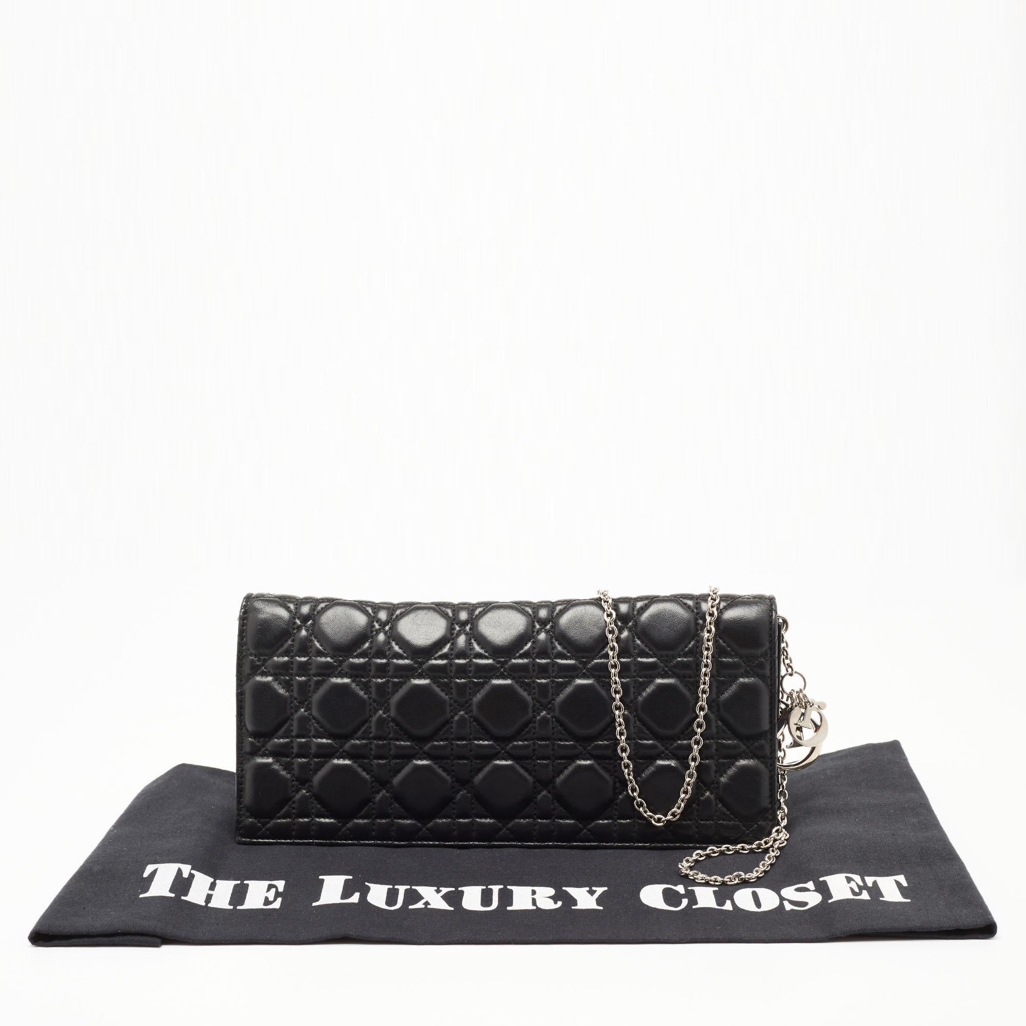 Dior Black Cannage Quilted Leather Lady Dior Chain Clutch 2