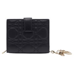 Dior Black Cannage Quilted Leather Lady Dior Compact French Wallet